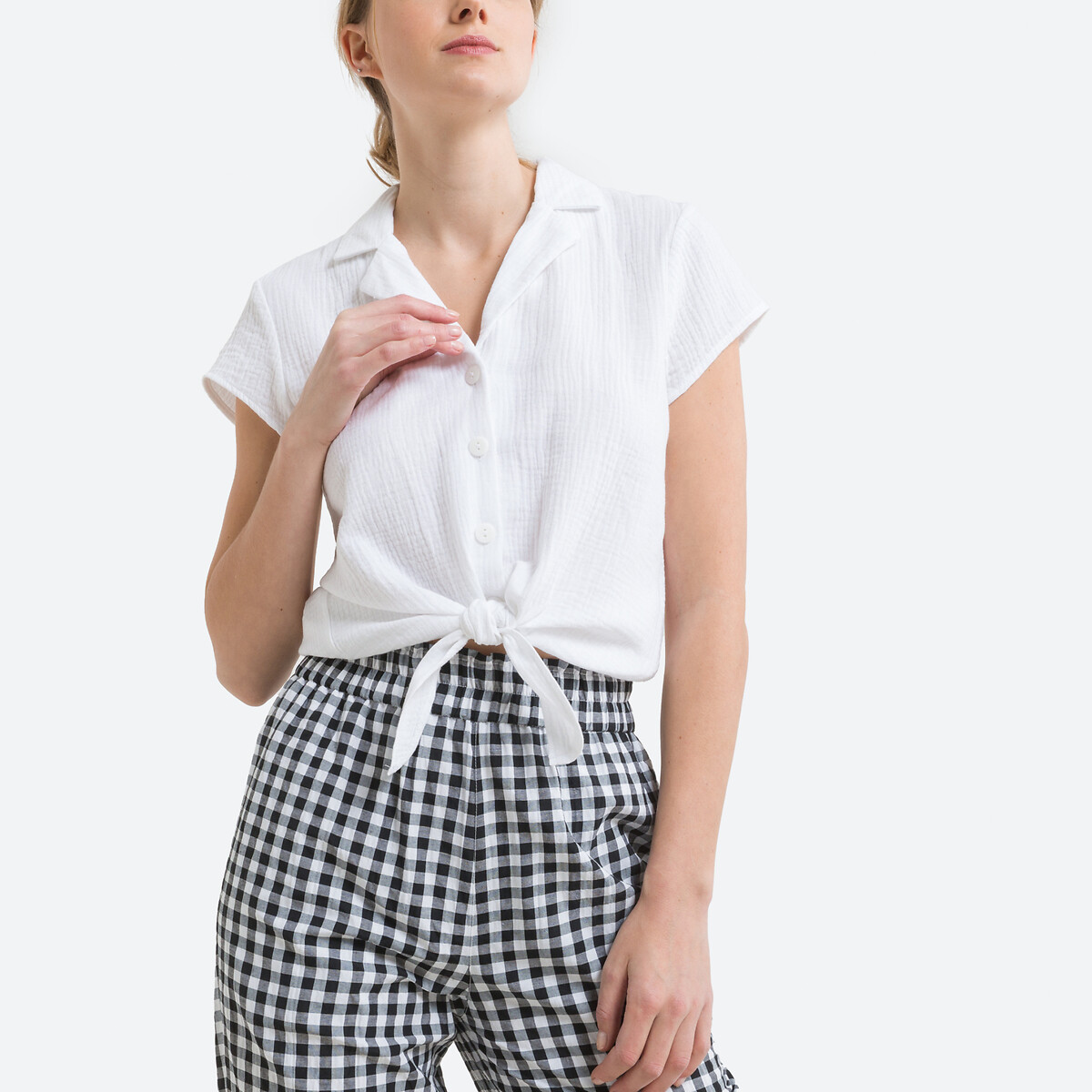 Блузка ONLY Укороченная с пиджачным воротником S белый, размер S - фото 1