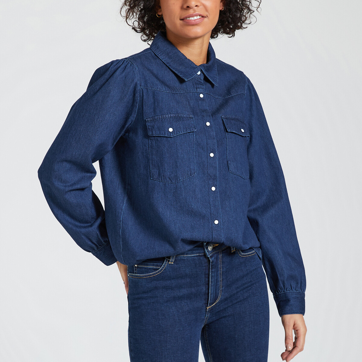Рубашка из джинсовой ткани с длинными рукавами XS синий комбинезон с шортами из джинсовой ткани с короткими рукавами 18 мес 81 см синий