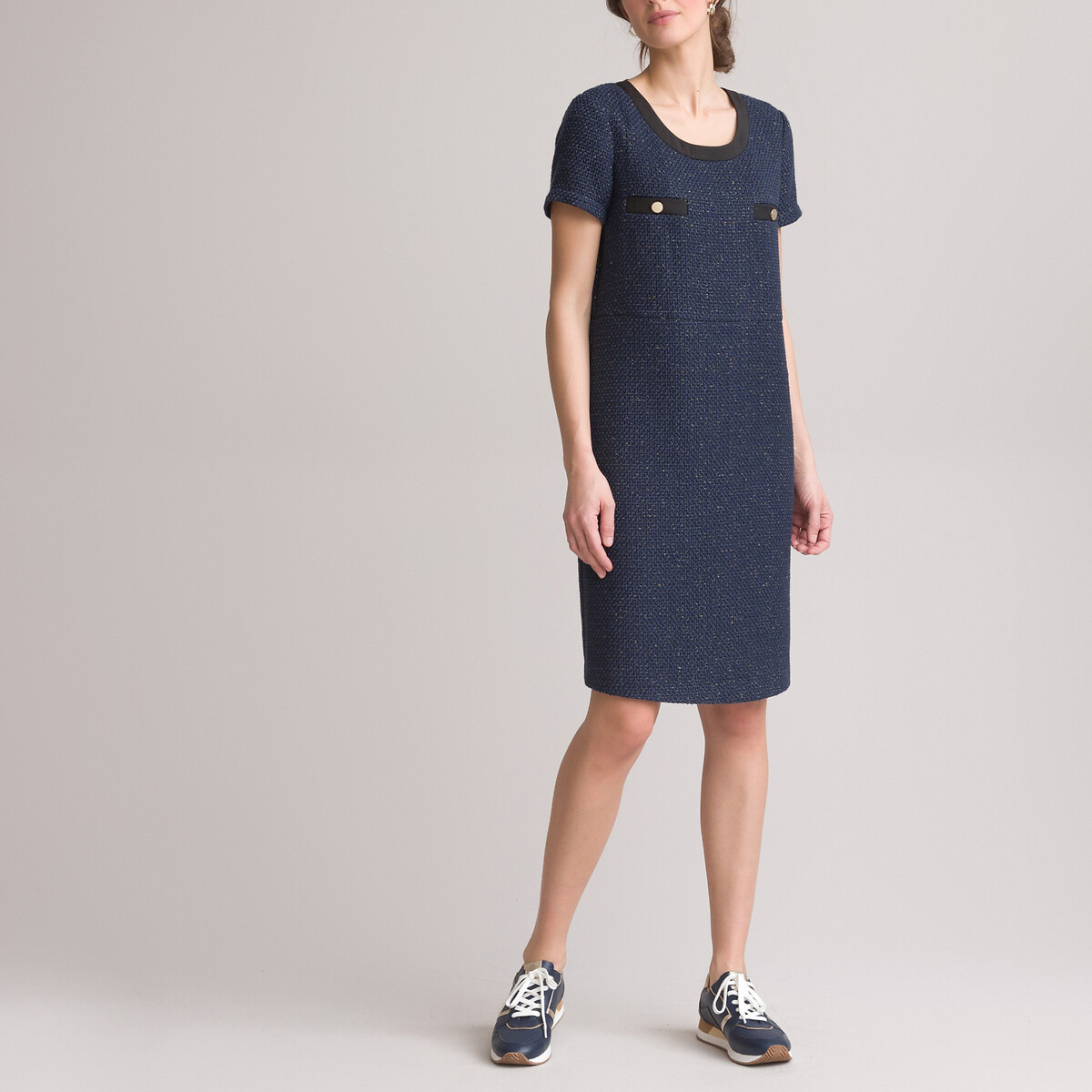 Платье-миди ANNE WEYBURN Плетеное прямое короткие рукава 50 синий, размер 50 - фото 2