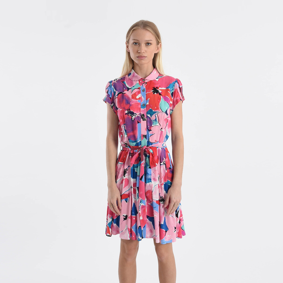 Платье-рубашка с цветочным принтом XL розовый