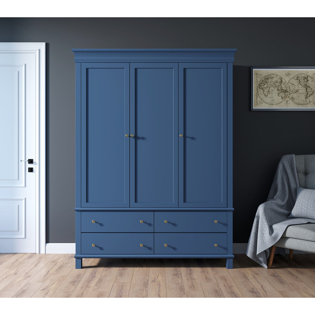 Шкаф 3-створчатый в стиле Кантри Jules Verne единый размер синий