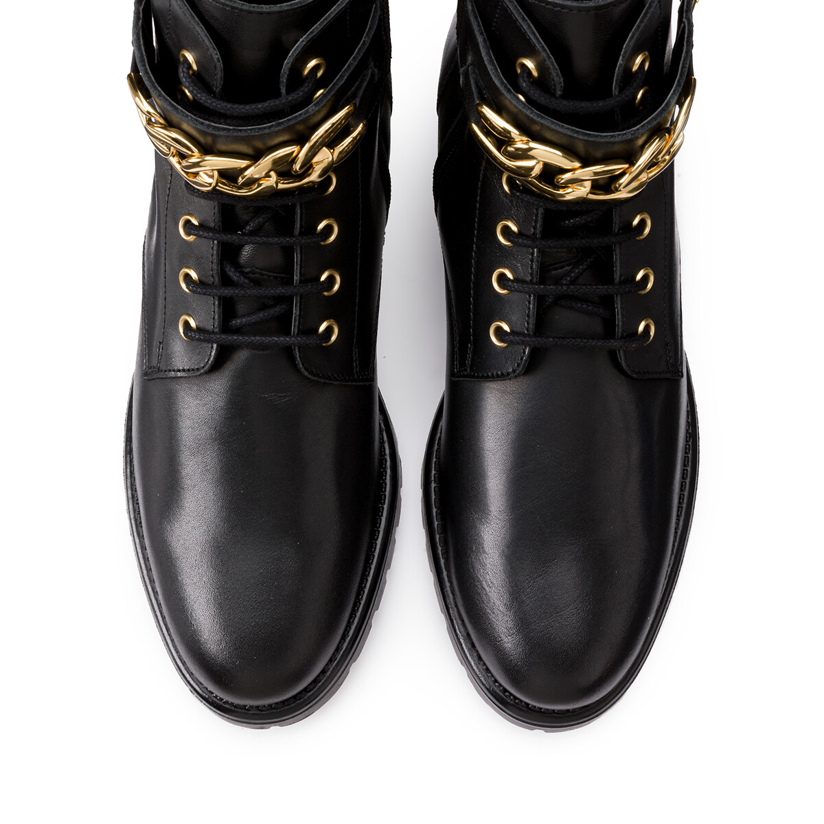 Ботинки LaRedoute Кожаные на плоском каблуке вставка в виде цепочки 38 черный, размер 38 - фото 3