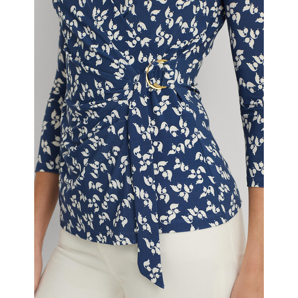Блузка с запахом принтом и рукавами 34 JAINAB  M синий LaRedoute, размер M - фото 4