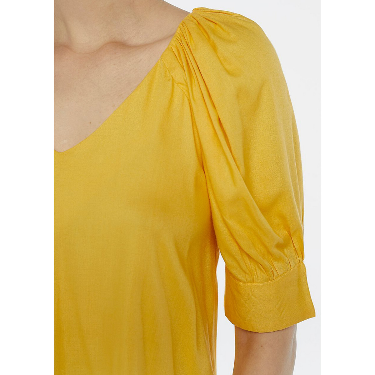 Блузка La Redoute С V-образным вырезом с напускными рукавами с принтом S желтый, размер S - фото 4
