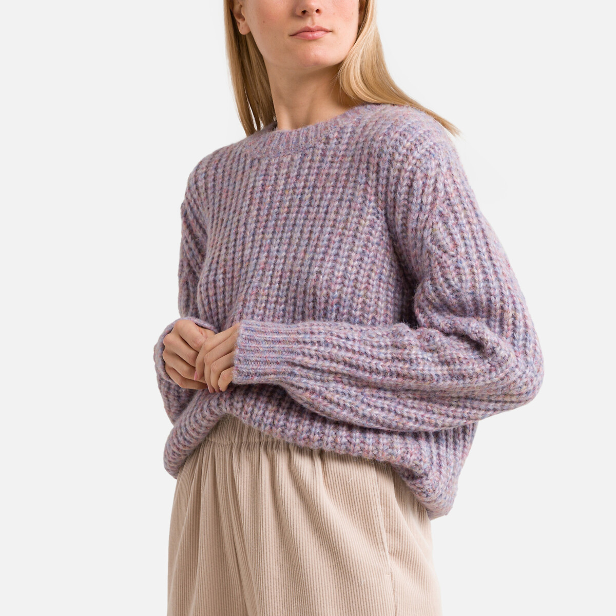 Пуловер с круглым вырезом M/L фиолетовый