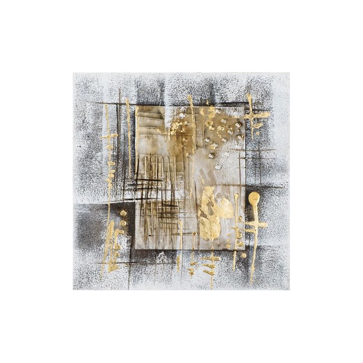Tableau ABSTRAIT Cadres fond tons noirs et blancs avec effets tons beiges et dorés 40x40cm