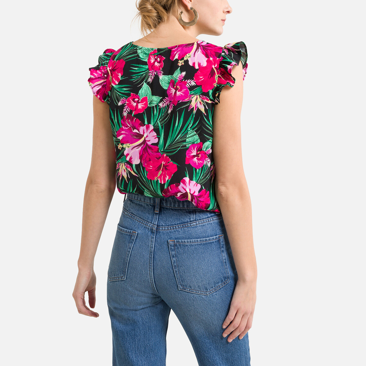 Блузка ONLY Блузка С цветочным принтом без рукавов V-образный вырез L черный, размер L - фото 4