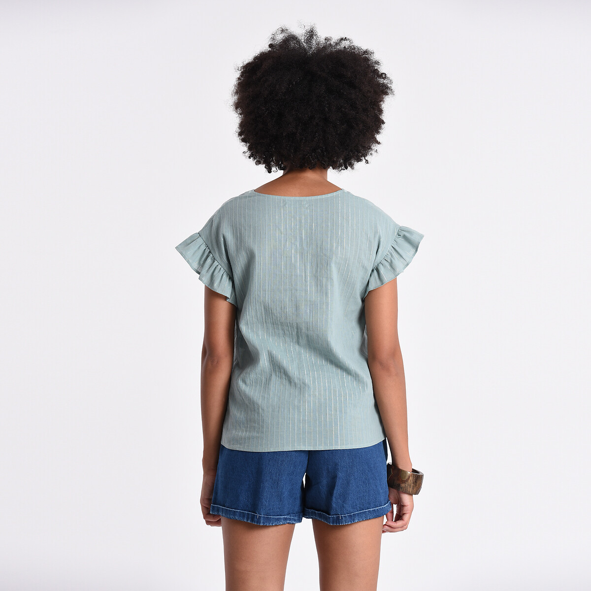 Блузка MOLLY BRACKEN С рукавами с воланами в тонкую полоску с металлическим отливом XS зеленый, размер XS - фото 2