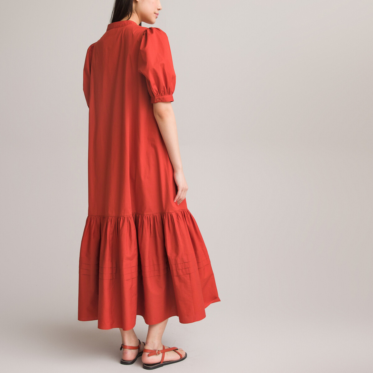 Платье С круглым вырезом и короткими рукавами с напуском низ с воланом 54 красный LaRedoute, размер 54 - фото 4