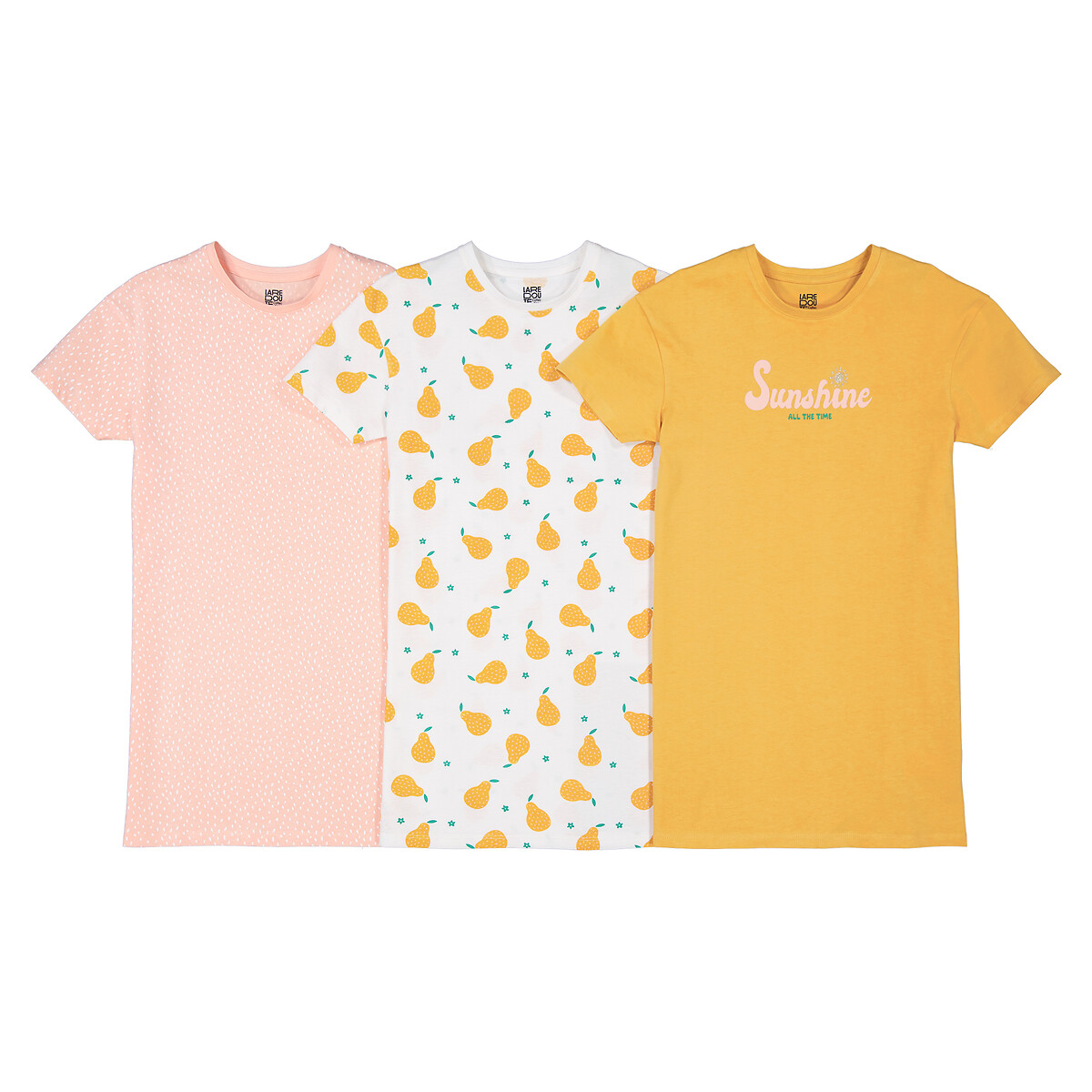 Комплект из трех ночных рубашек с принтом 4 года - 102 см розовый комплект из двух ночных рубашек из велюра с принтом кошки 4 года 102 см бежевый