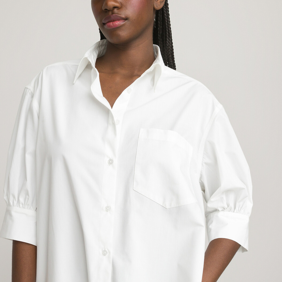 Платье-рубашка Длинное короткие рукава с напуском 42 белый LaRedoute, размер 42 - фото 3