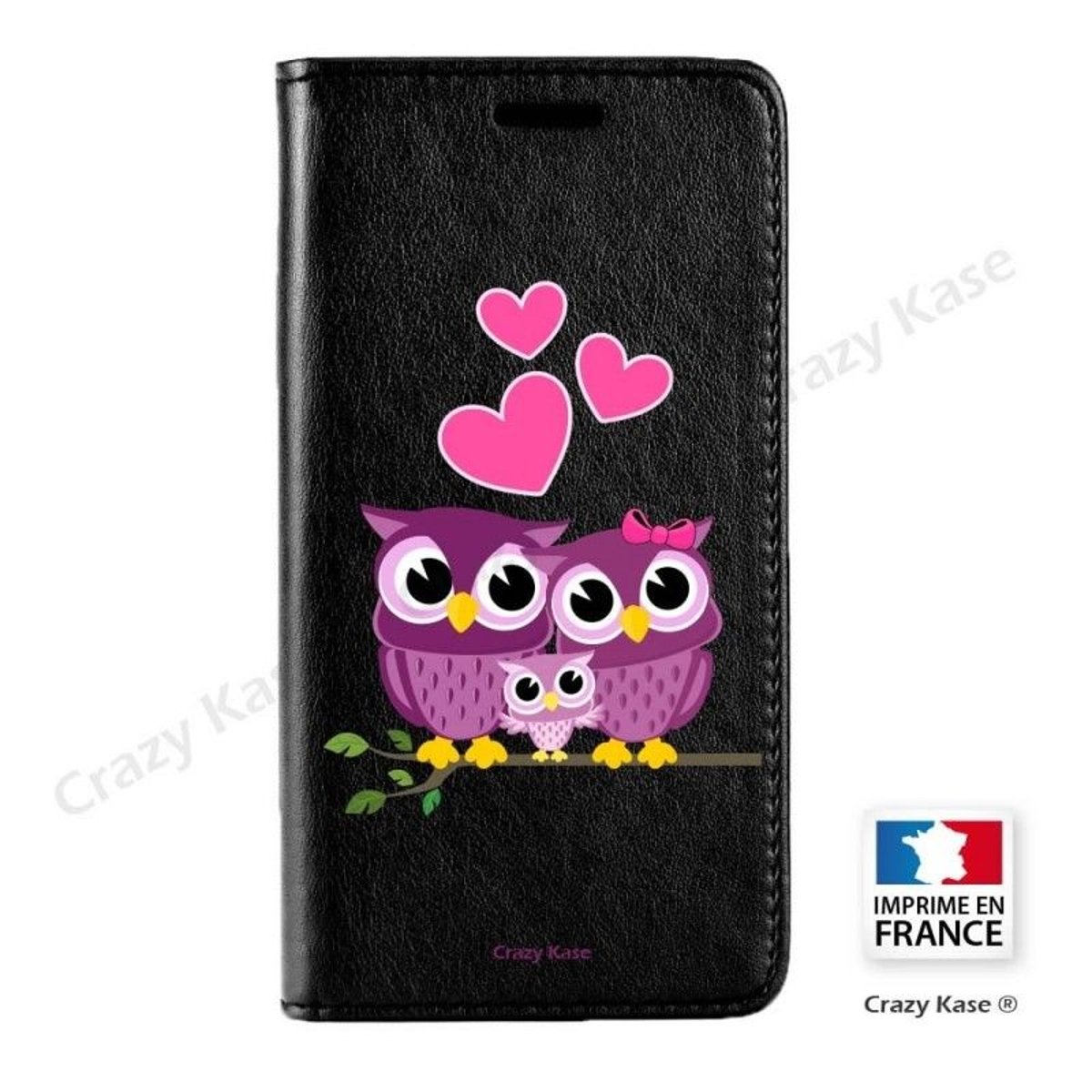 Etui iPhone 6 Plus / 6S Plus noir motif Famille Chouette - Crazy Kase