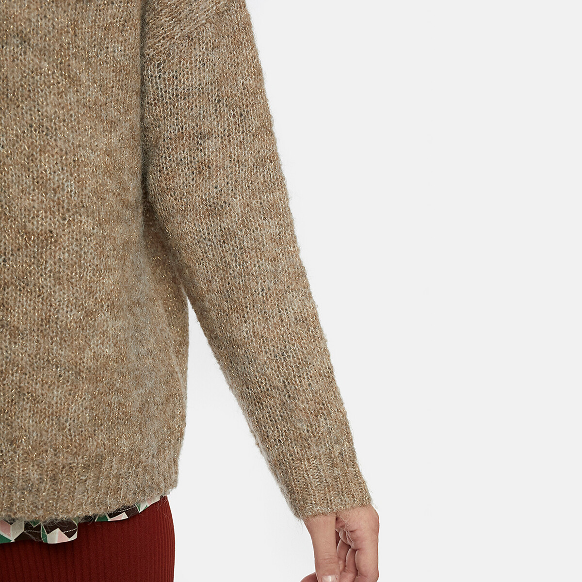 Пуловер La Redoute Из плотного трикотажа с круглым вырезом M бежевый, размер M - фото 5