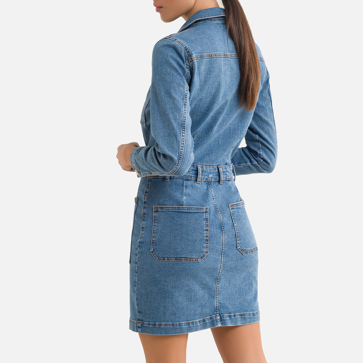 Платье-рубашка LaRedoute Джинсовое с ремешком XL синий, размер XL - фото 4