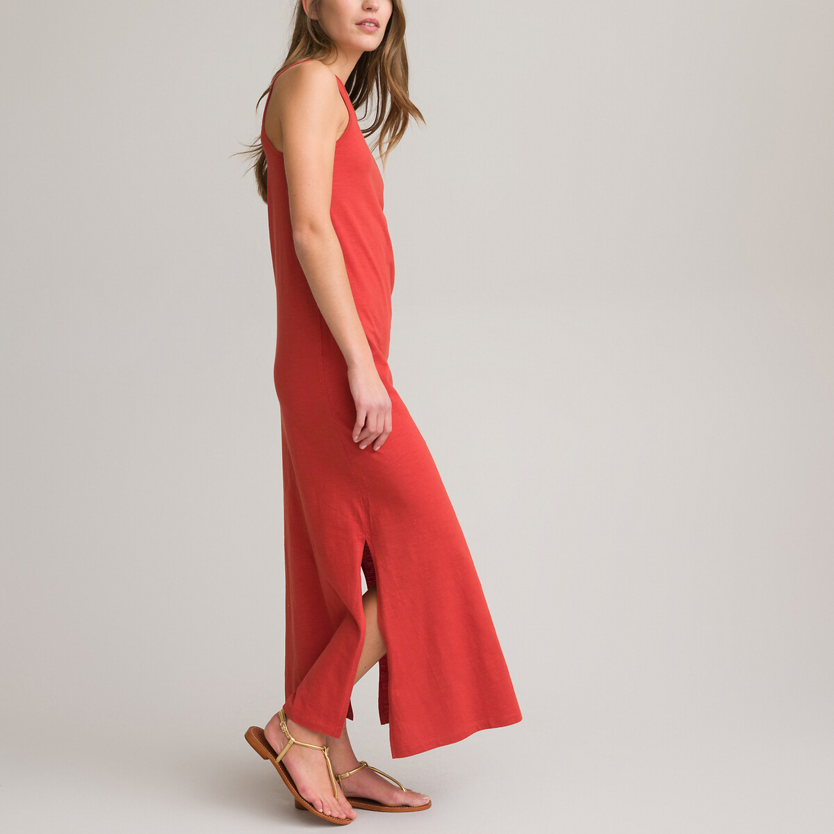 Платье Длинное без рукавов из трикотажа 100 хлопок XL красный LaRedoute, размер XL - фото 2