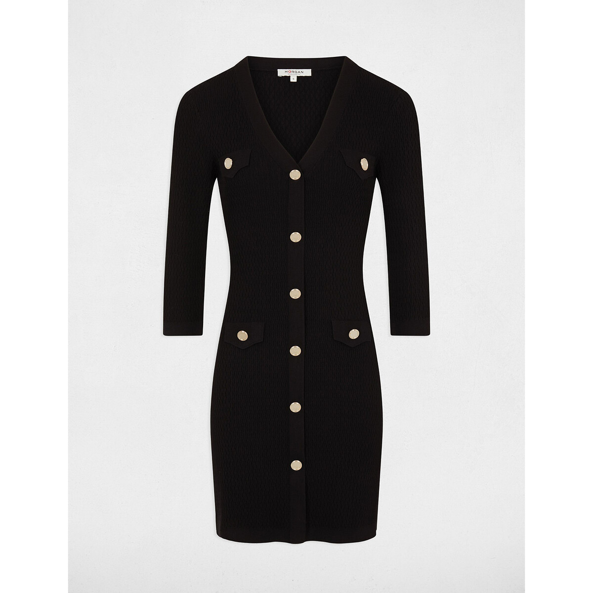Платье-пуловер приталенное с рукавами 34 на пуговицах  L черный LaRedoute, размер L - фото 5