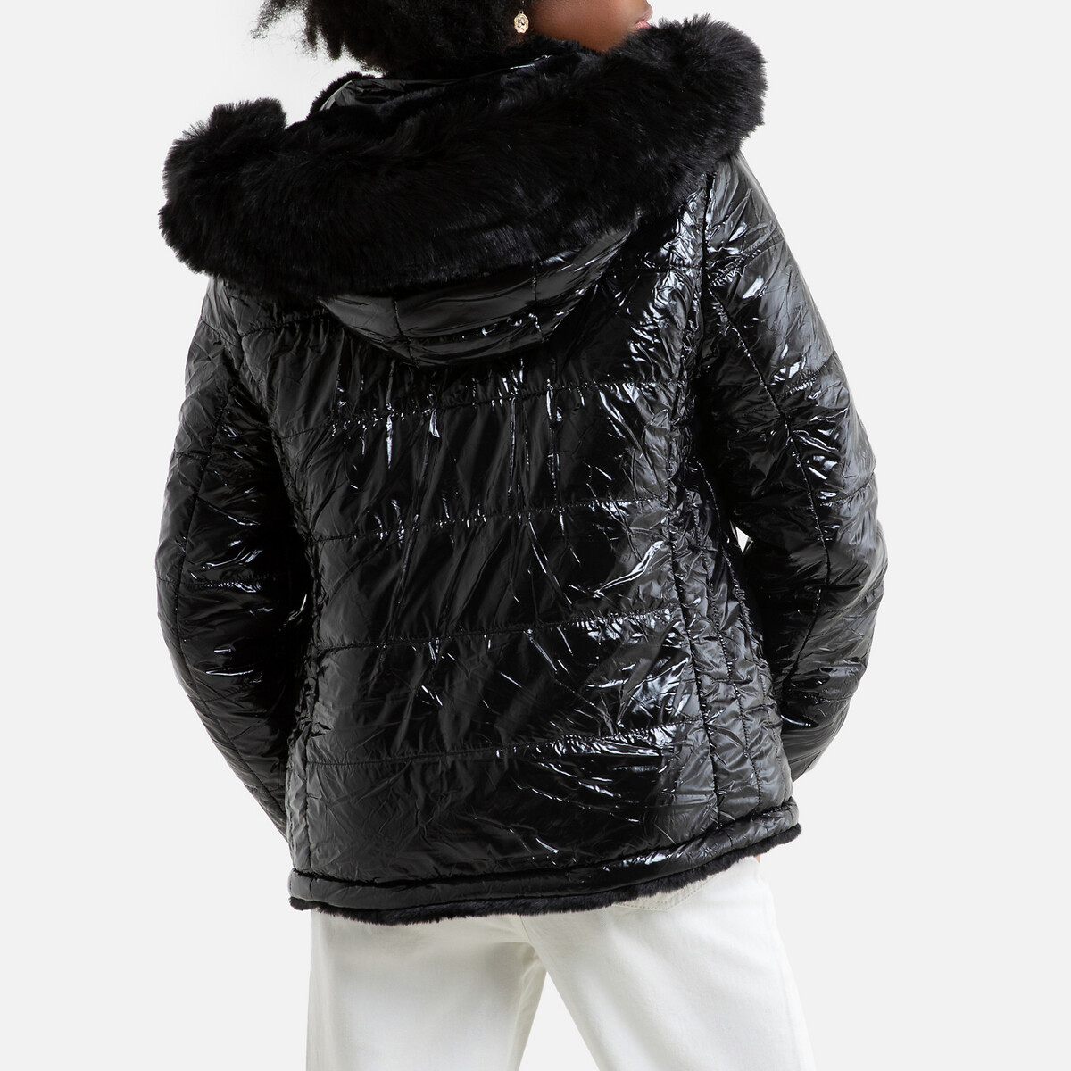 Куртка La Redoute Стеганая двухсторонняя капюшон с искусственным мехом L черный, размер L - фото 4