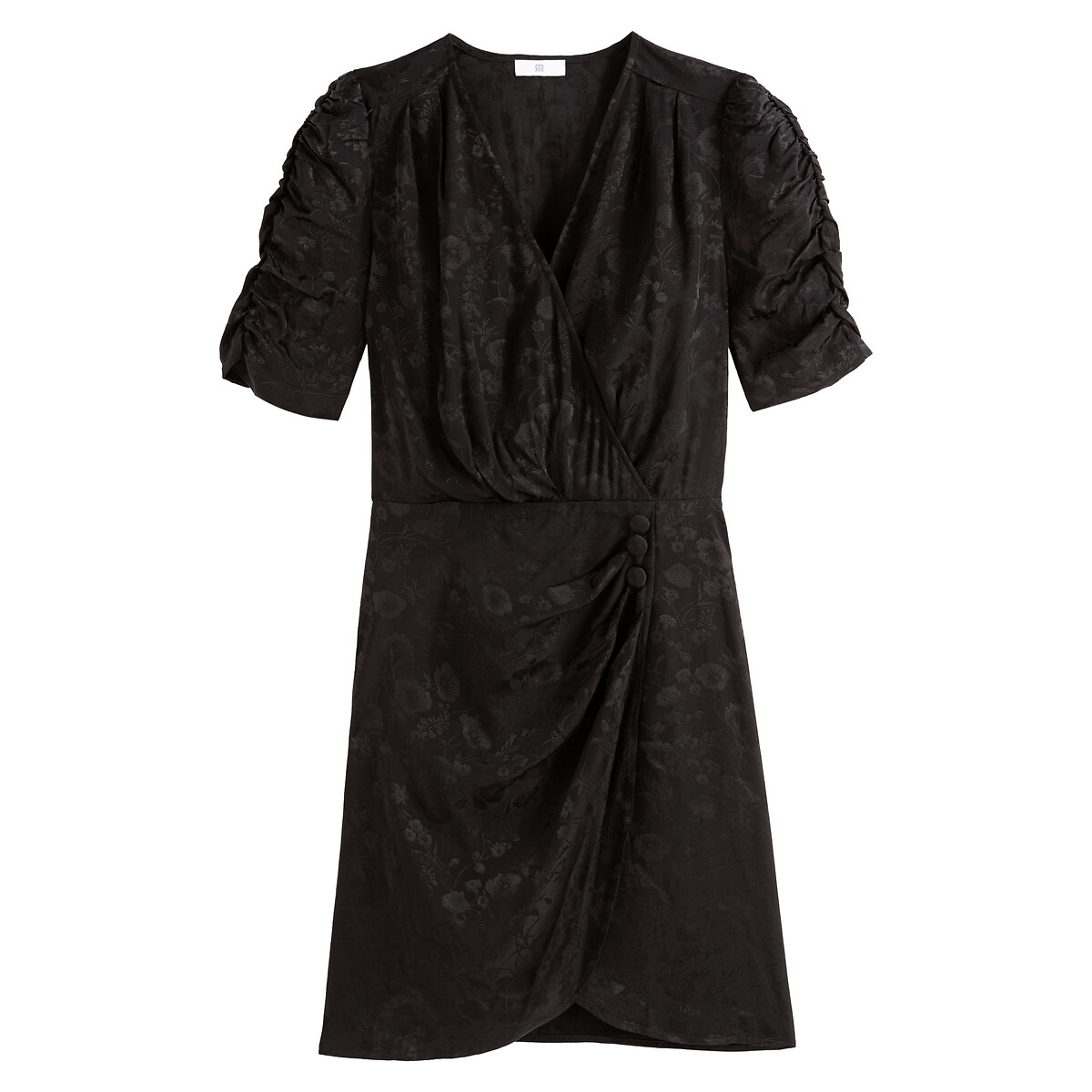 Платье LaRedoute С запахом короткие рукава со сборками 44 (FR) - 50 (RUS) черный, размер 44 (FR) - 50 (RUS) С запахом короткие рукава со сборками 44 (FR) - 50 (RUS) черный - фото 5