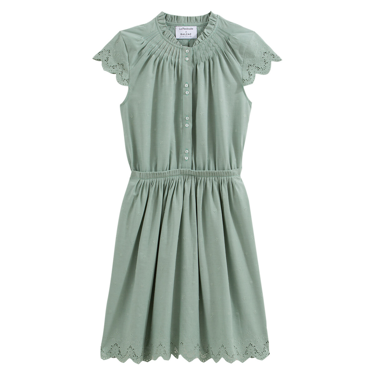Платье La Redoute С вышивкой и короткими рукавами 42 (FR) - 48 (RUS) зеленый, размер 42 (FR) - 48 (RUS) С вышивкой и короткими рукавами 42 (FR) - 48 (RUS) зеленый - фото 1