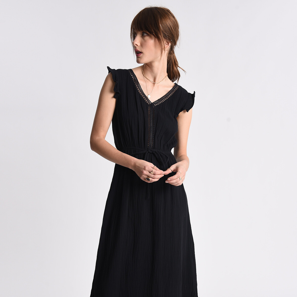 Платье MOLLY BRACKEN Из хлопчатобумажной газовой ткани рукава с волнами XL черный, размер XL - фото 1