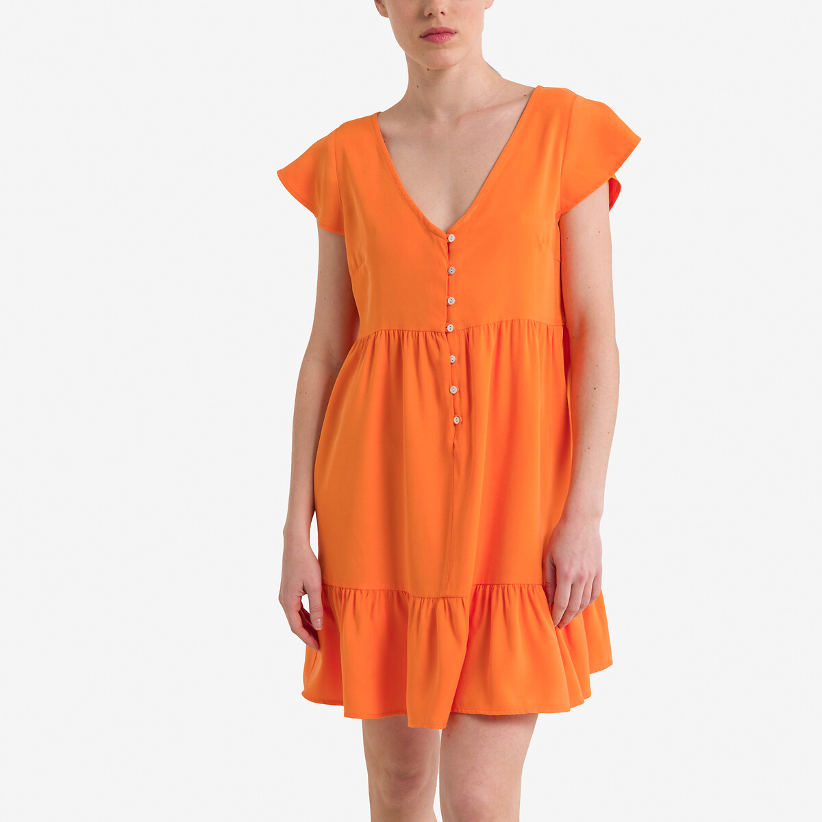 Платье Укороченное с короткими рукавами S оранжевый LaRedoute, размер S - фото 1