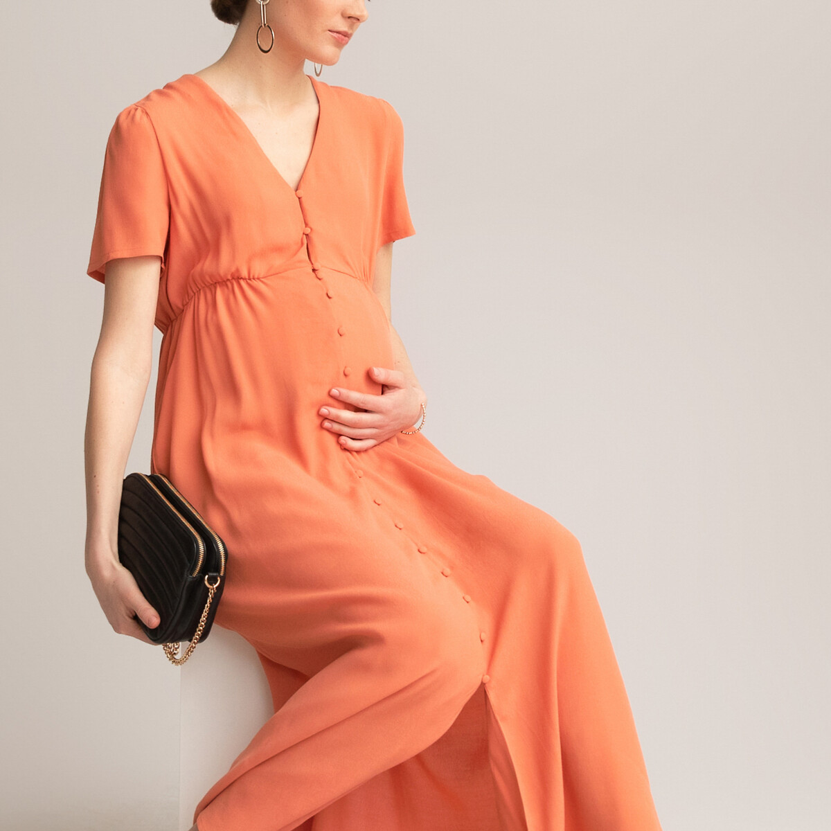 Платье LaRedoute Для периода беременности длинное вырез с короткими рукавами 36 (FR) - 42 (RUS) оранжевый, размер 36 (FR) - 42 (RUS) Для периода беременности длинное вырез с короткими рукавами 36 (FR) - 42 (RUS) оранжевый - фото 2