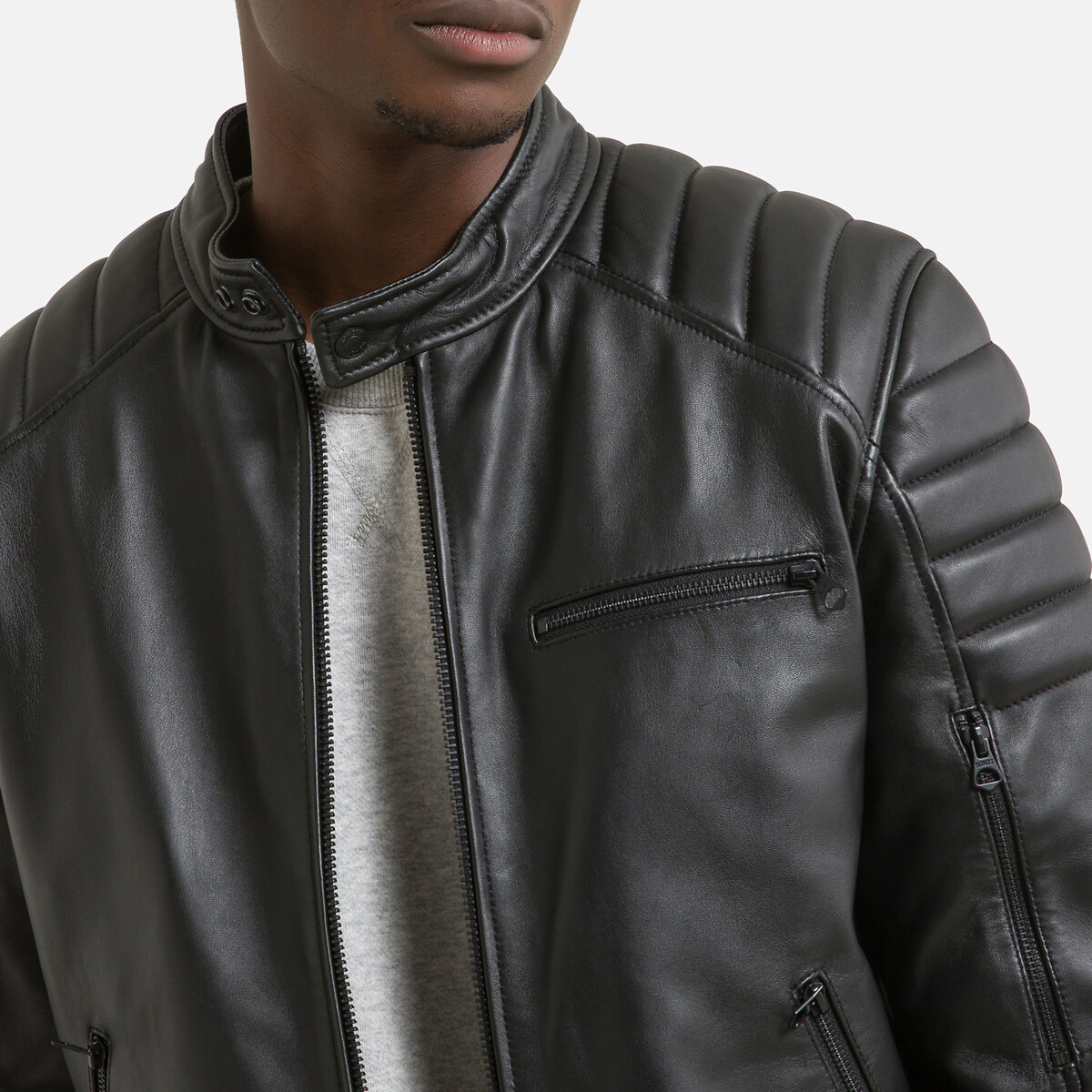 Куртка LaRedoute В байкерском стиле из кожи ягненка LC Bike 3XL черный, размер 3XL - фото 3