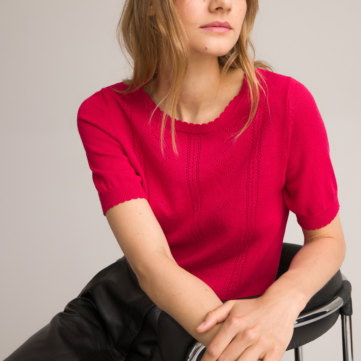 Пуловер LA REDOUTE COLLECTIONS с короткими рукавами из переработанного хлопка S красный, размер S - фото 3