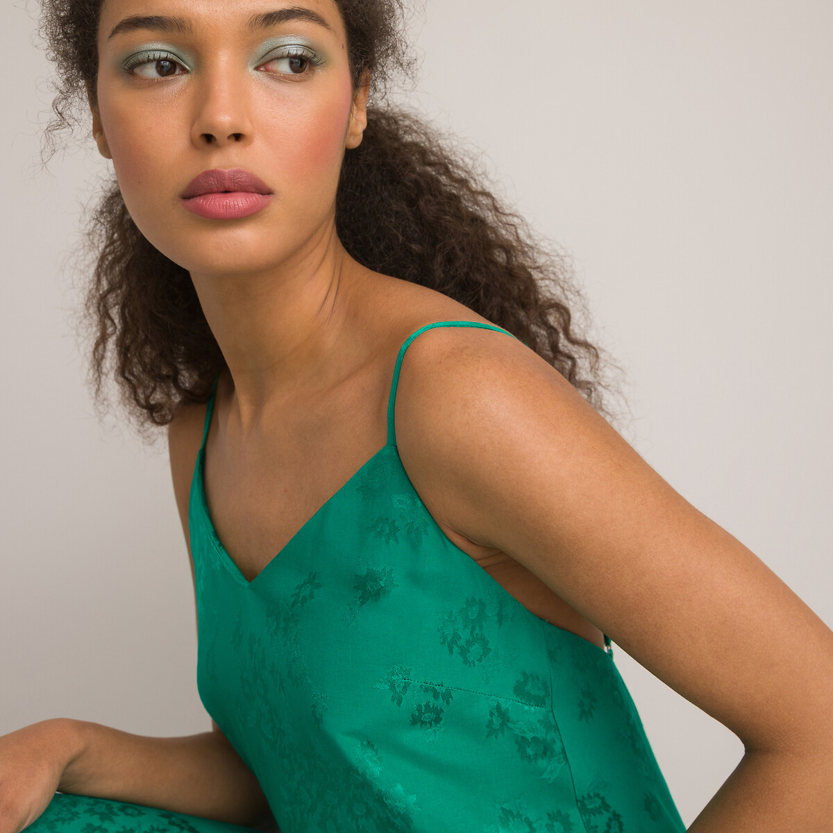 Платье Длинное в стиле нижнего белья тонкие бретели 54 зеленый LaRedoute, размер 54 - фото 3