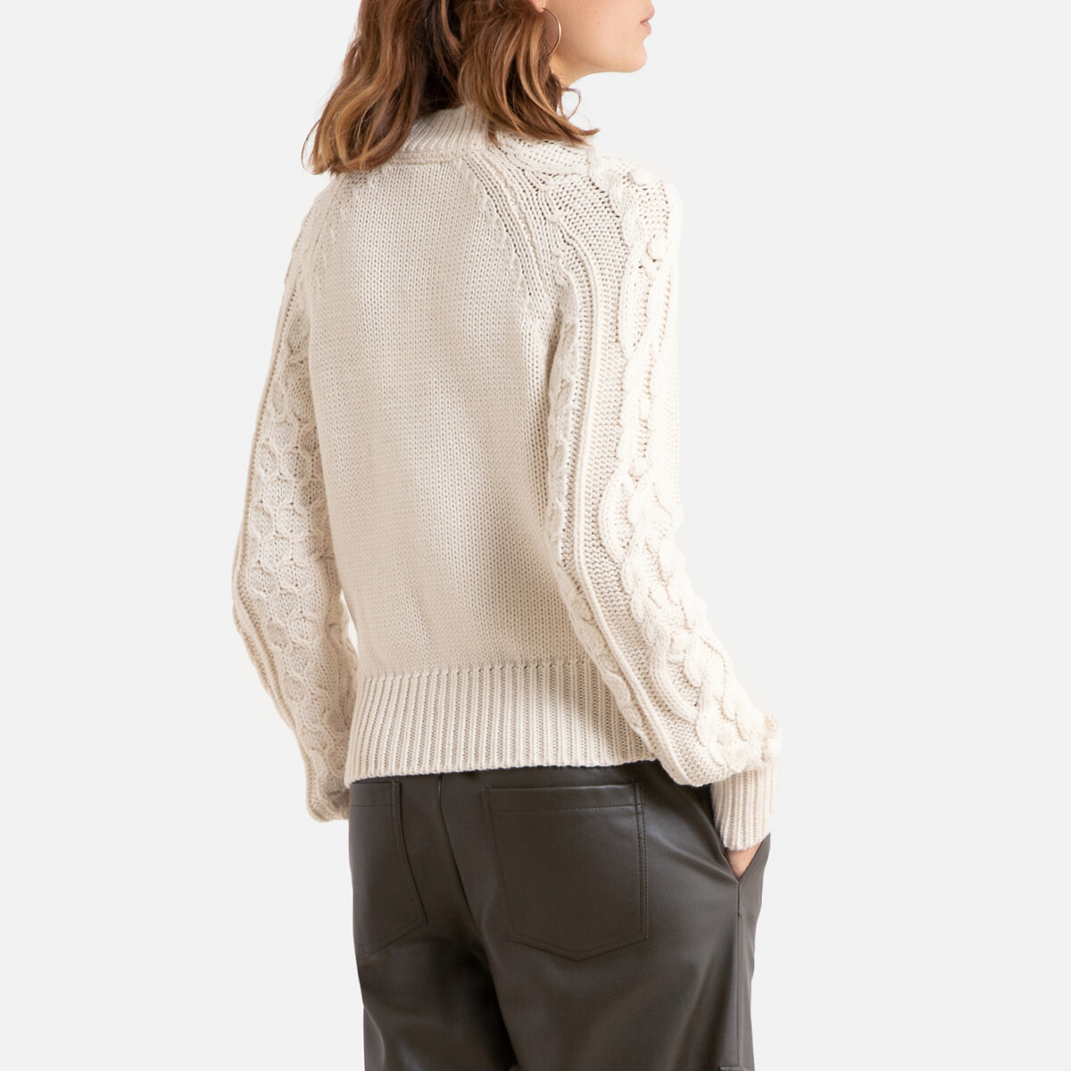 Пуловер La Redoute Из плотного трикотажа круглый вырез S белый, размер S - фото 4