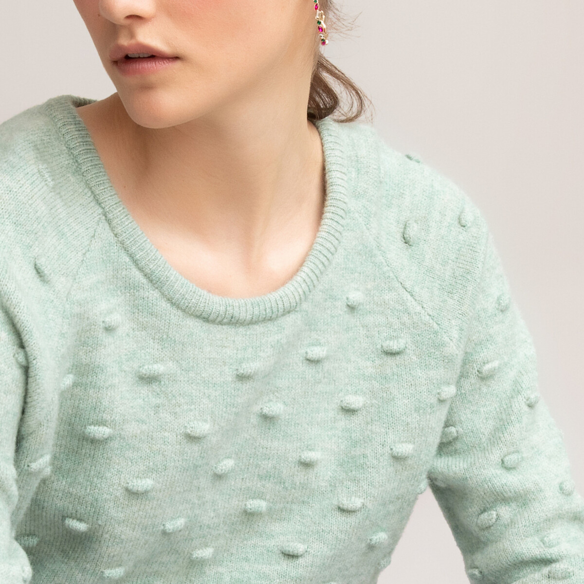 Пуловер LaRedoute С вырезом-лодочка с эффектом в горошек XL зеленый, размер XL - фото 3