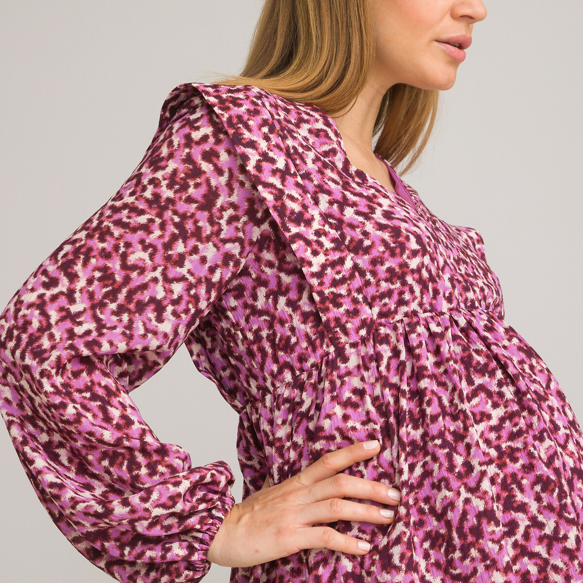 Платье Для периода беременности с V-образным вырезом длинными рукавами принтом 46 розовый LaRedoute, размер 46 - фото 3