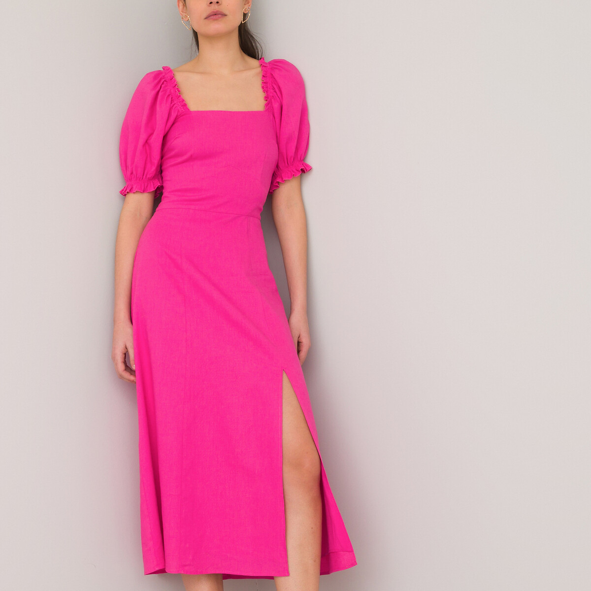 Платье LA REDOUTE COLLECTIONS Длинное с квадратным вырезом из смешанного льна 54 розовый, размер 54 - фото 1