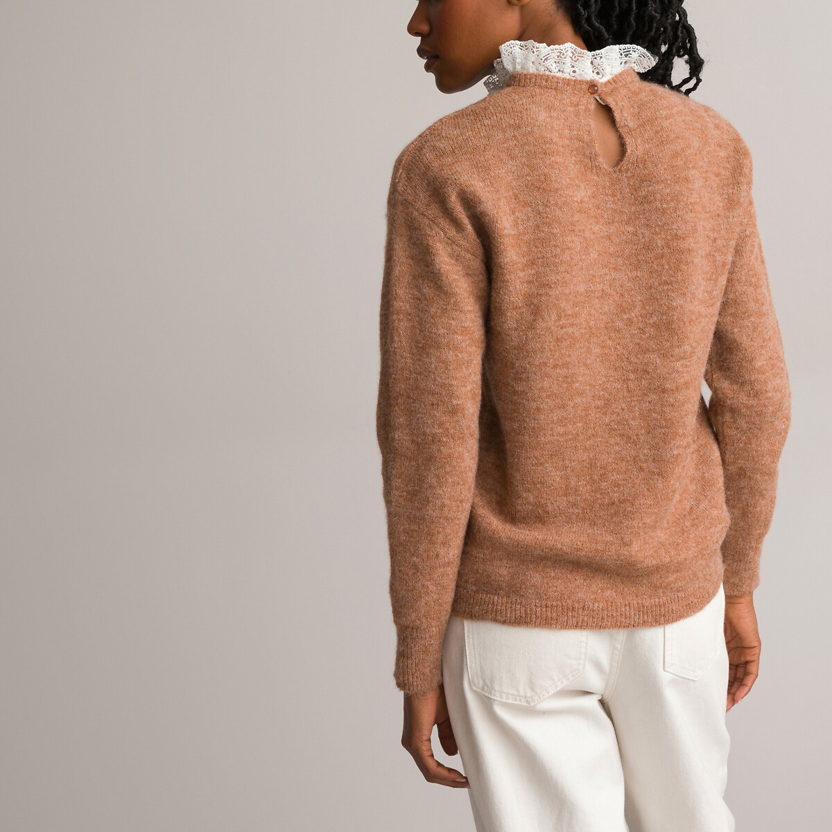 Пуловер LA REDOUTE COLLECTIONS Пуловер 2 в 1 с круглым вырезом из кружева XL каштановый, размер XL - фото 4