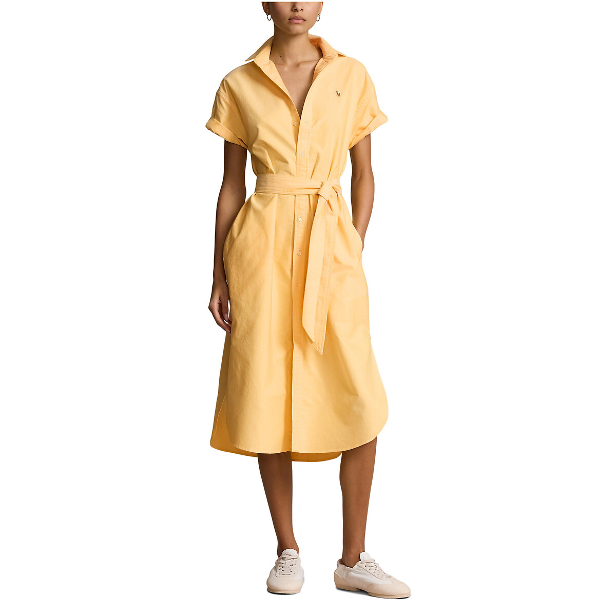 Платье-рубашка с короткими рукавами длина миди S желтый 24394
