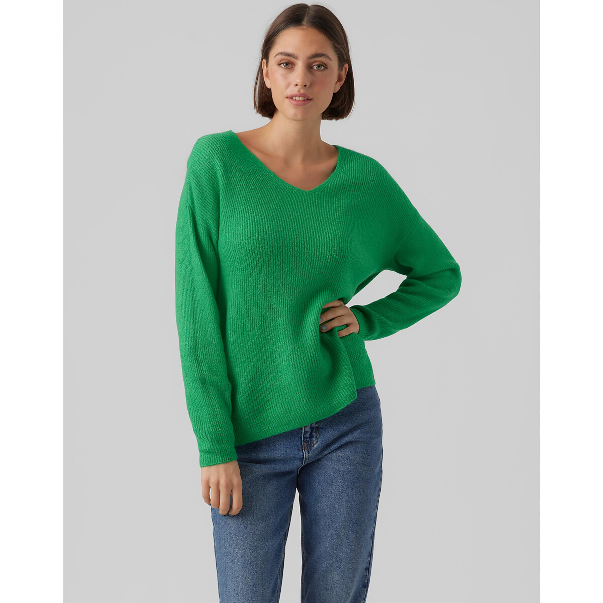 Пуловер Из пышного трикотажа V-образный вырез L зеленый LaRedoute, размер L - фото 2