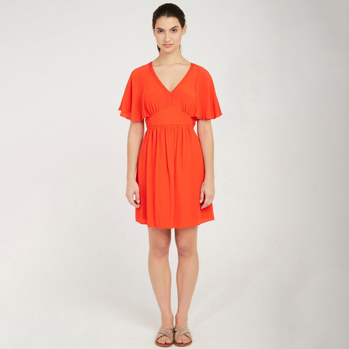 Платье-миди LaRedoute Расклешенное короткие рукава 44 красный, размер 44 - фото 1