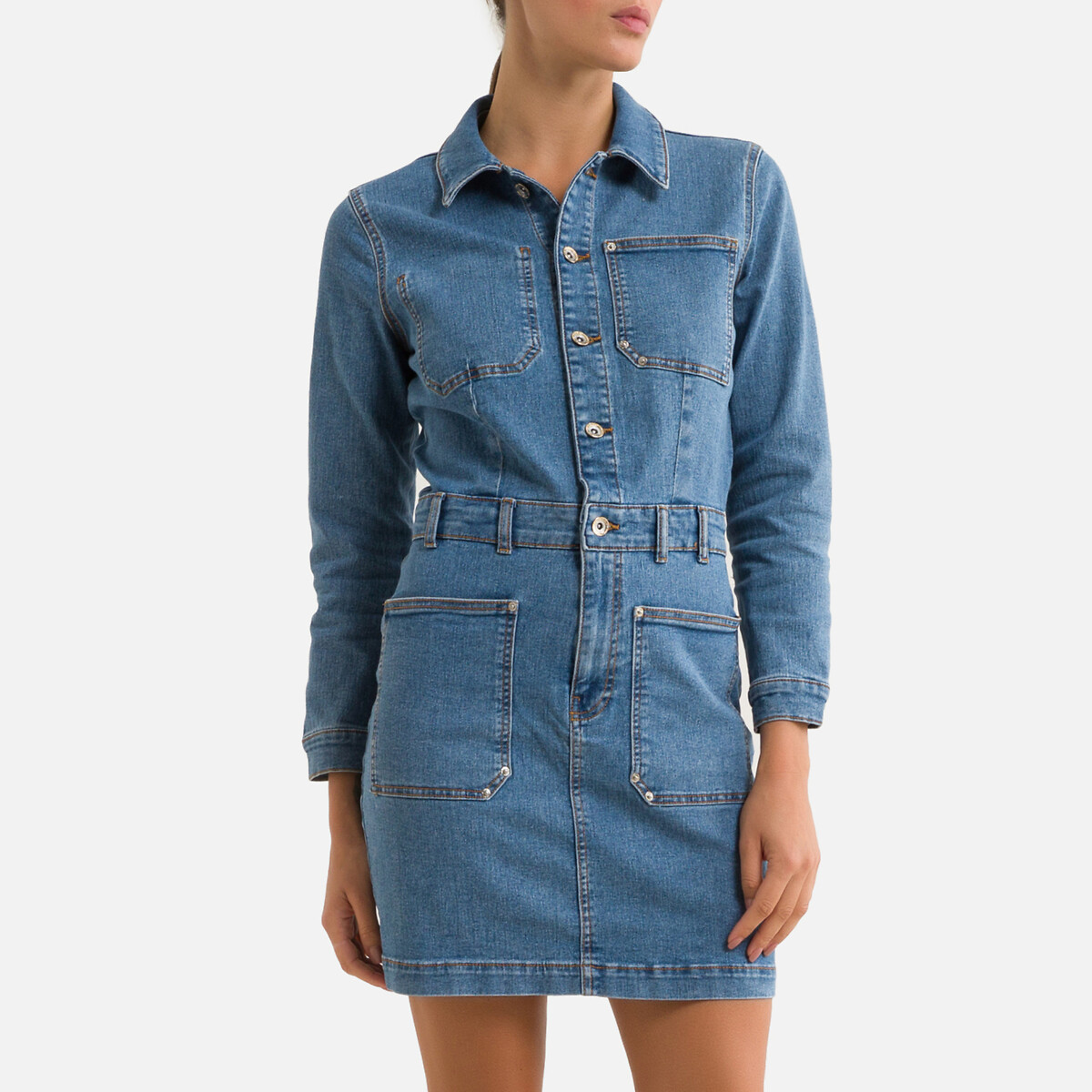 Платье-рубашка LaRedoute Джинсовое с ремешком XL синий, размер XL - фото 1