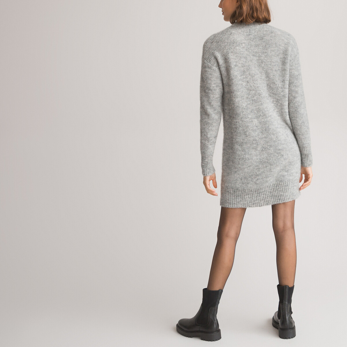 Платье-пуловер короткое длинные рукава из смешанной шерсти  XS серый LaRedoute, размер XS - фото 4