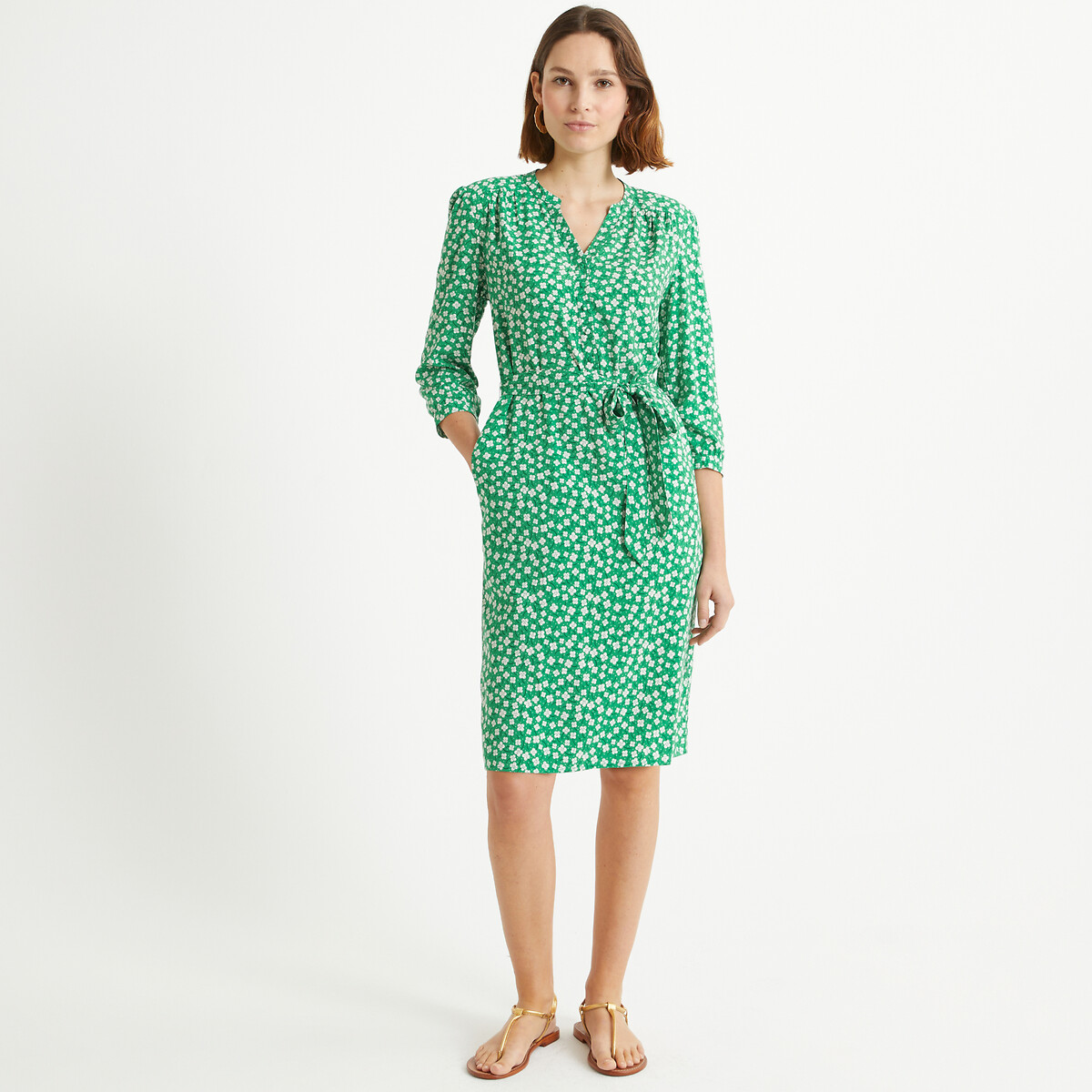 Платье-миди прямого покроя с цветочным принтом  44 зеленый LaRedoute, размер 44 - фото 2