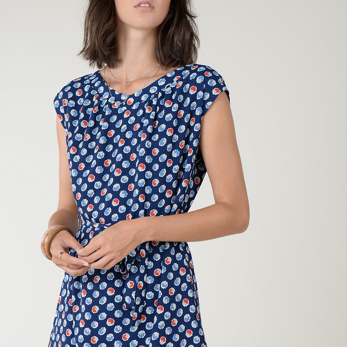Платье LaRedoute Короткое с принтом без рукавов с ремешком XS синий, размер XS - фото 4
