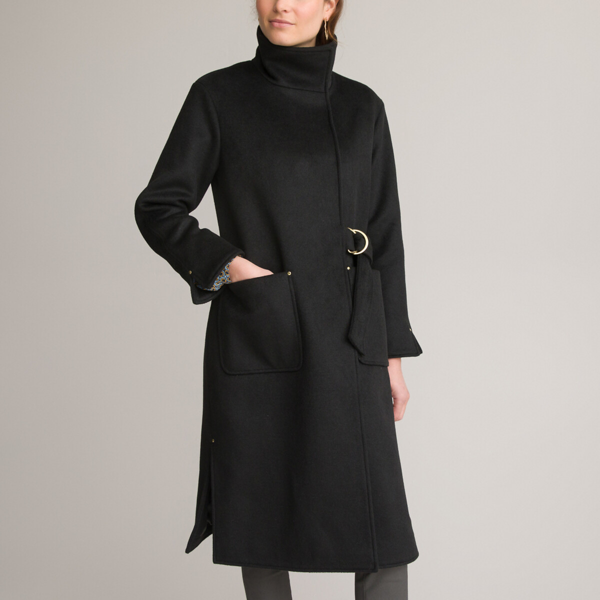 Пальто длинное асимметричное с завязками 54 (FR) - 60 (RUS) черный пальто длинное с капюшоном 34 fr 40 rus синий