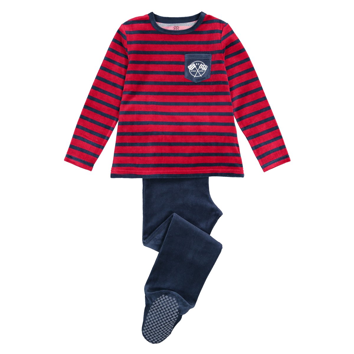 Пижама La Redoute С носочками из велюра в полоску  10 лет - 138 см красный, размер 10