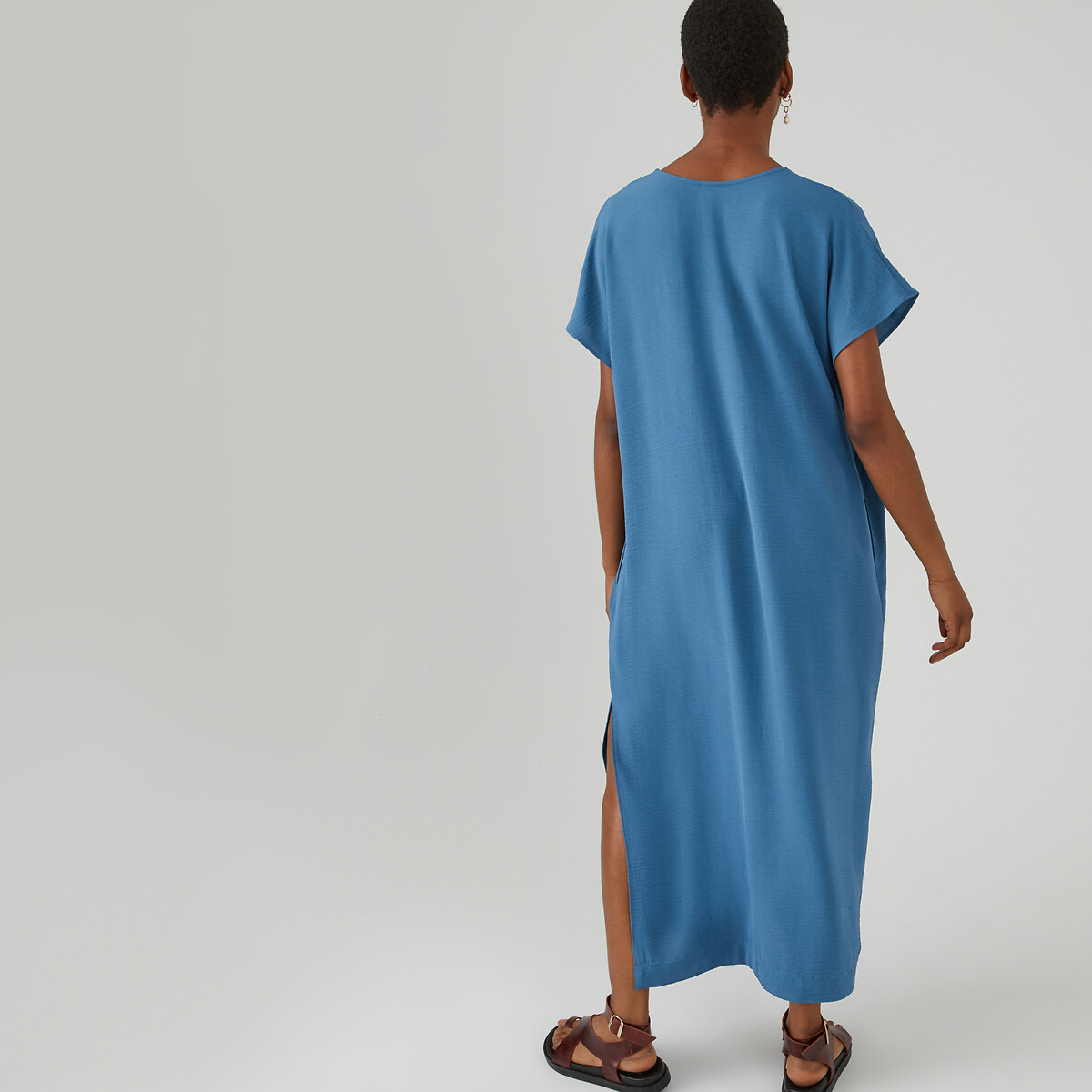 Платье длинное с V-образным вырезом короткими рукавами  L синий LaRedoute, размер L - фото 4