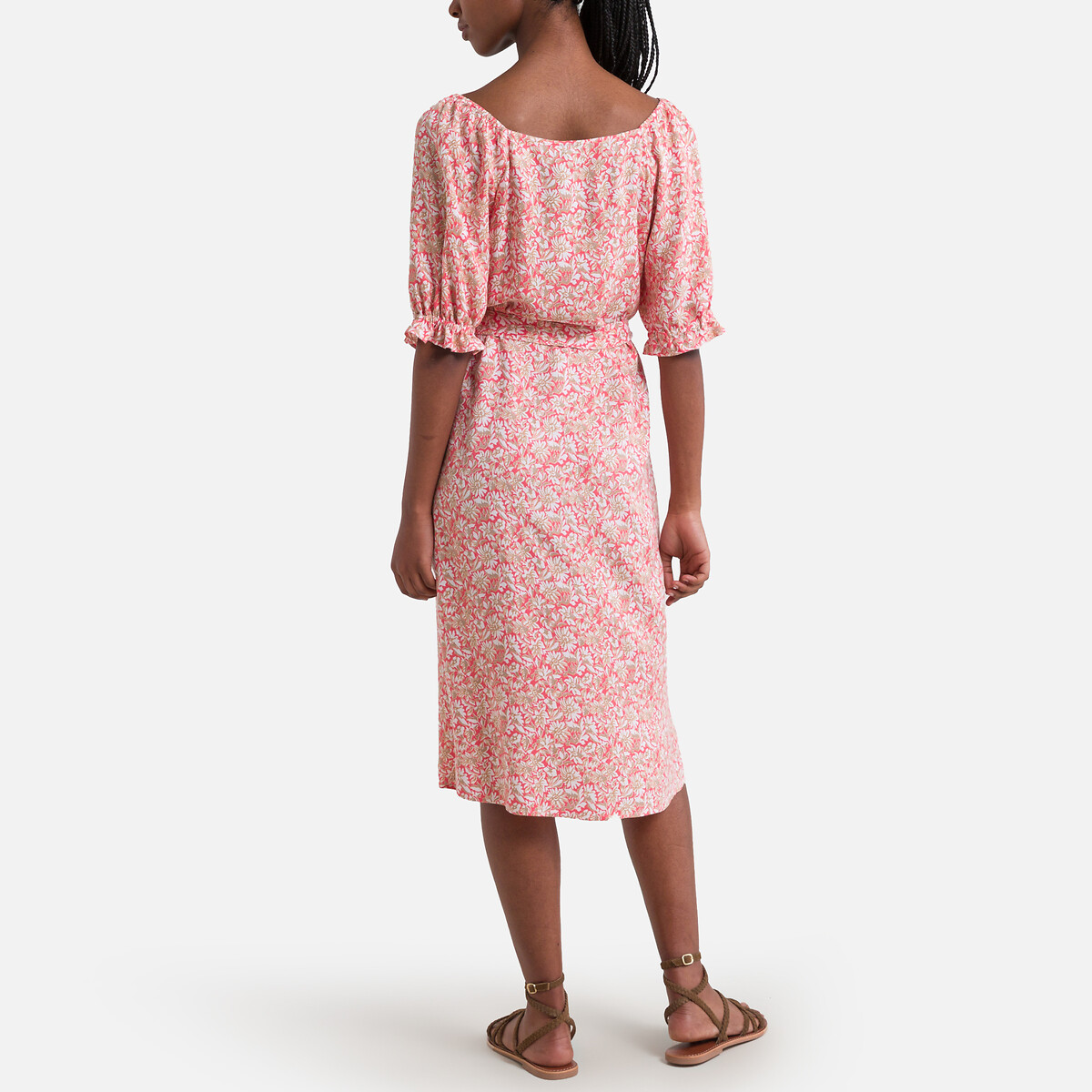 Платье Расклешенное с V-образным вырезом короткими рукавами и принтом XL розовый LaRedoute, размер XL - фото 4