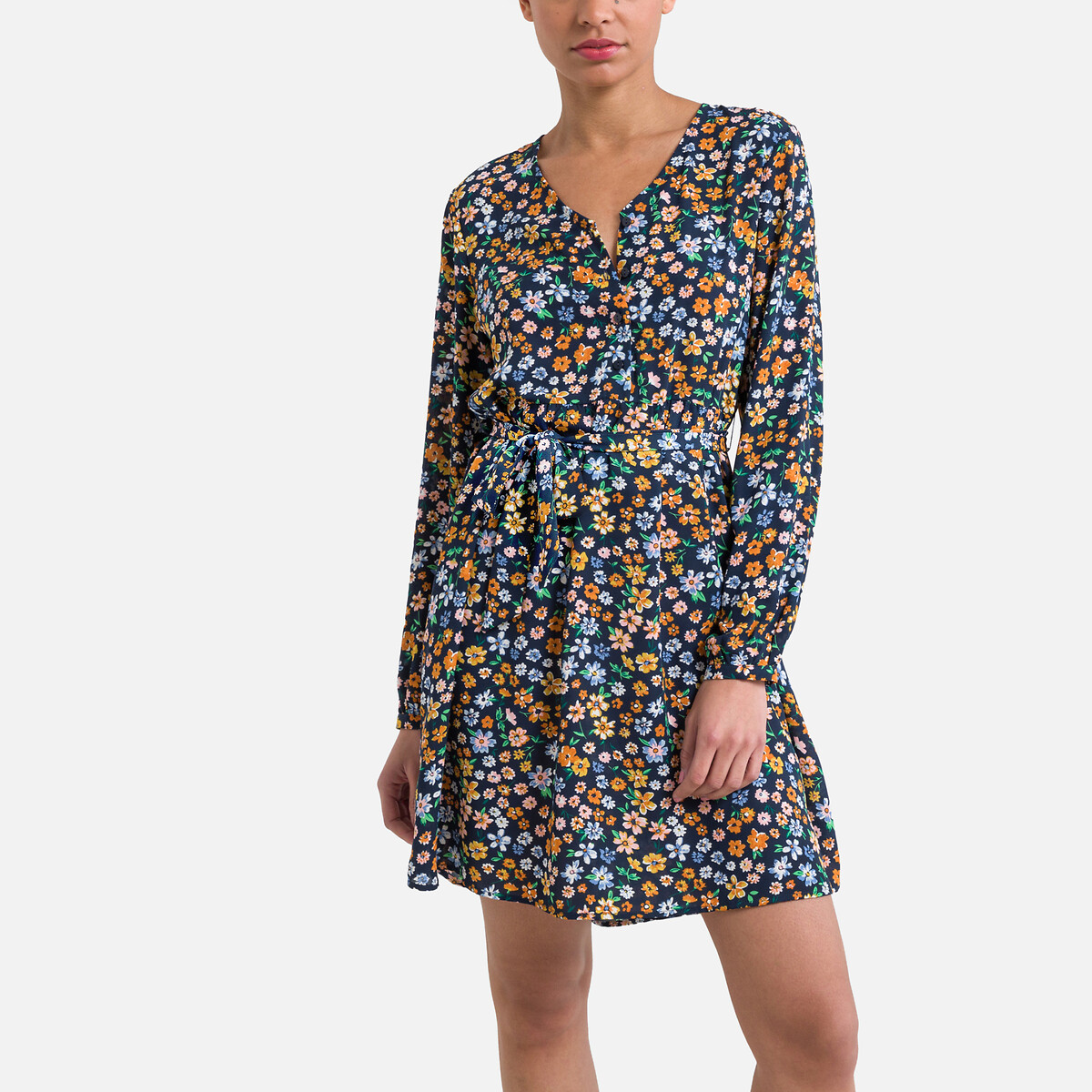 Платье С цветочным принтом и V-образным вырезом XL разноцветный