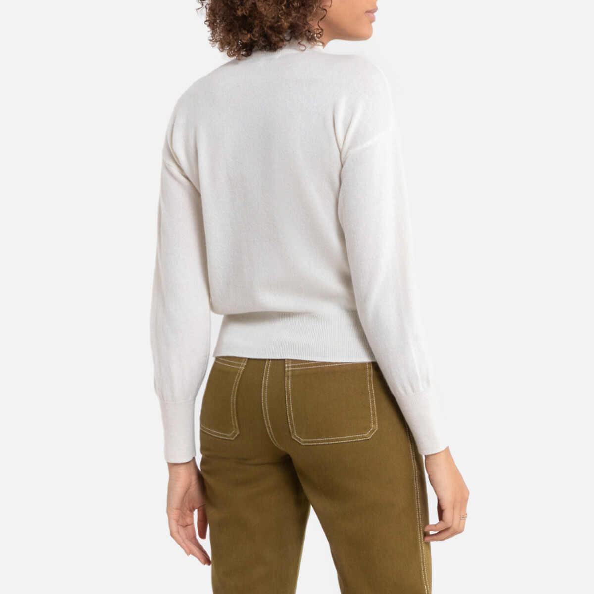 Пуловер La Redoute Из кашемира и шерсти с отворачивающимся воротником S белый, размер S - фото 4