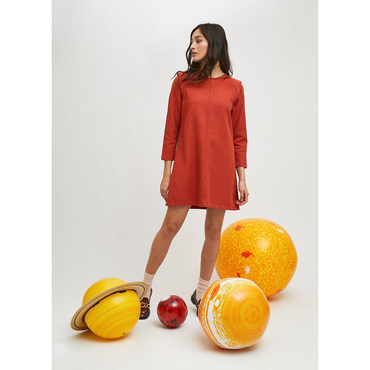 Короткое COMPANIA FANTASTICA Платье с рукавами 34 L оранжевый, размер L - фото 5
