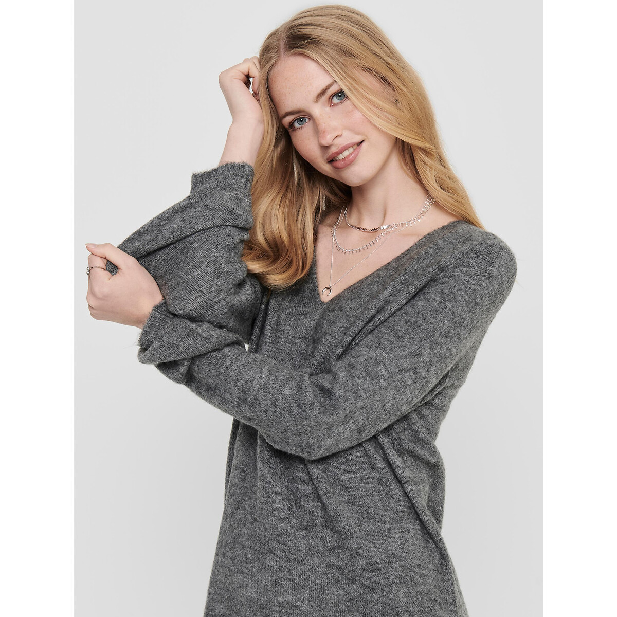 Платье-пуловер С V-образным вырезом M серый LaRedoute, размер M - фото 4