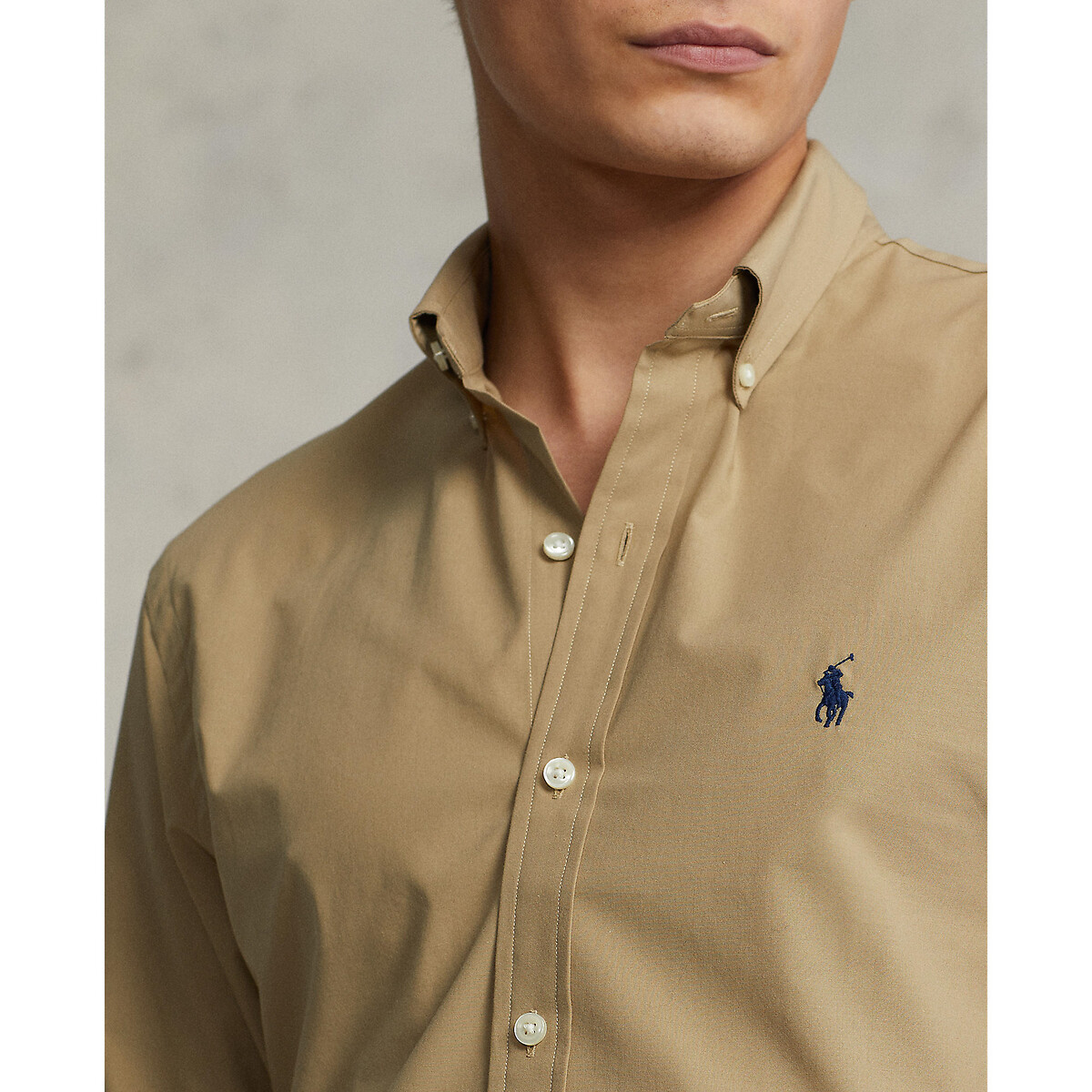 Рубашка Приталенного покроя из стрейчевого хлопкового поплина S бежевый LaRedoute, размер S - фото 4